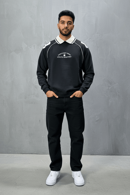 Sweat - Shirt Homme Noir Col Blanc "Athletic 09" - ZG PREMIUM