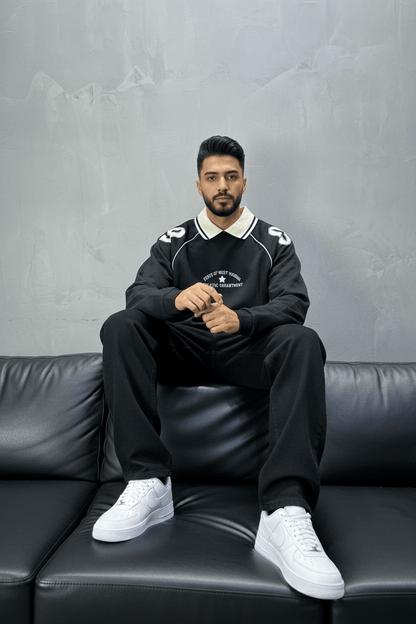 Sweat - Shirt Homme Noir Col Blanc "Athletic 09" - ZG PREMIUM