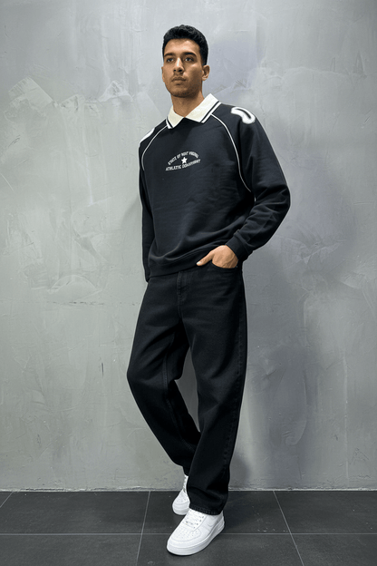 Sweat - Shirt Homme Noir Col Blanc "Athletic 09" - ZG PREMIUM