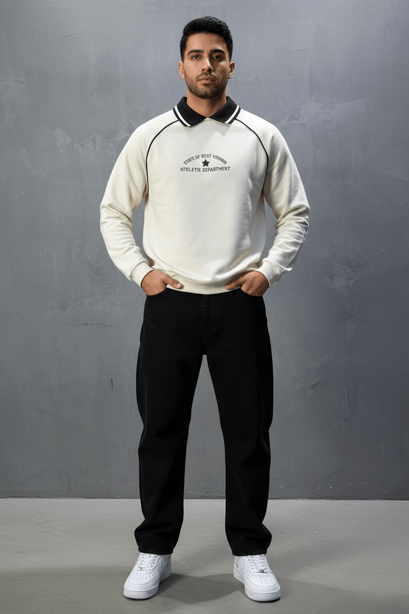 Sweat - Shirt Homme beige Col Blanc "Athletic 09" - ZG PREMIUM