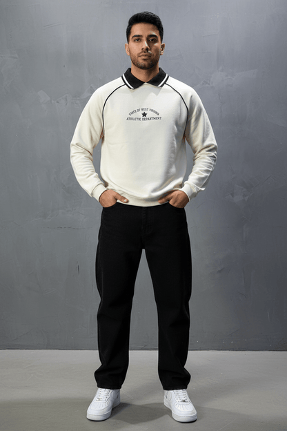 Sweat - Shirt Homme beige Col Blanc "Athletic 09" - ZG PREMIUM