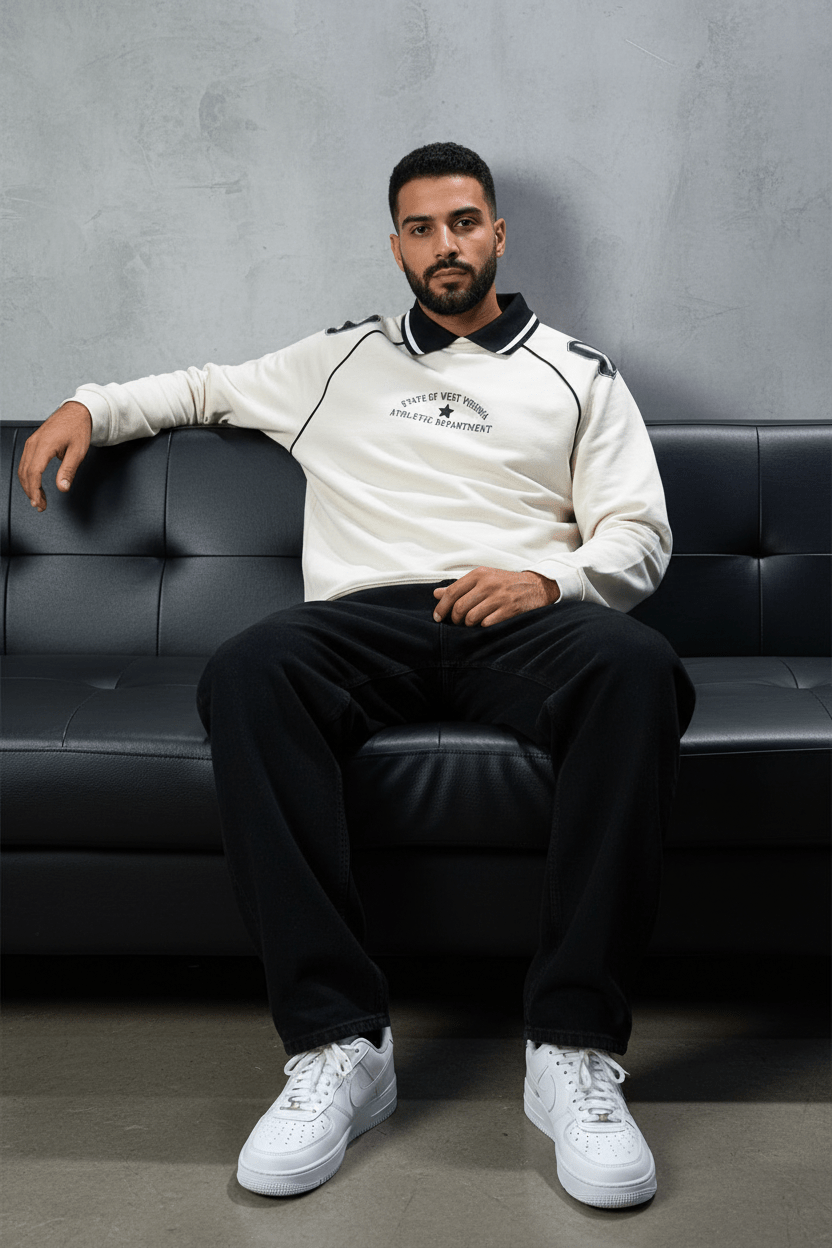 Sweat - Shirt Homme beige Col Blanc "Athletic 09" - ZG PREMIUM