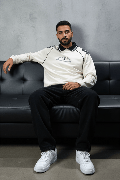 Sweat - Shirt Homme beige Col Blanc "Athletic 09" - ZG PREMIUM