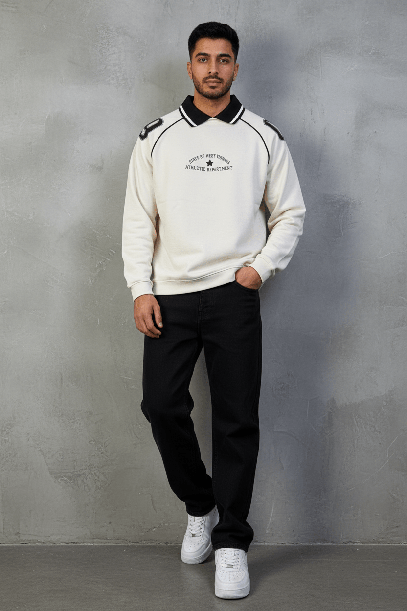 Sweat - Shirt Homme beige Col Blanc "Athletic 09" - ZG PREMIUM