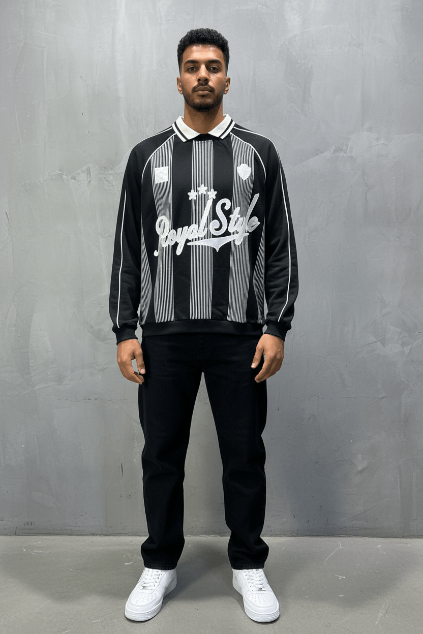 Sweat - Shirt Homme Noir Col Blanc "Royal Style" - ZG PREMIUM