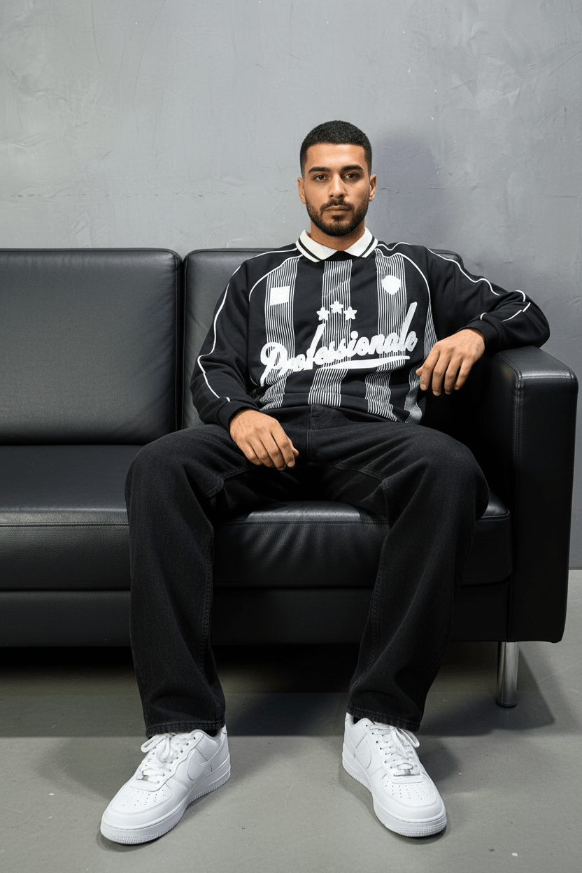 Sweat - Shirt Homme Noir Col Blanc "Royal Style" - ZG PREMIUM