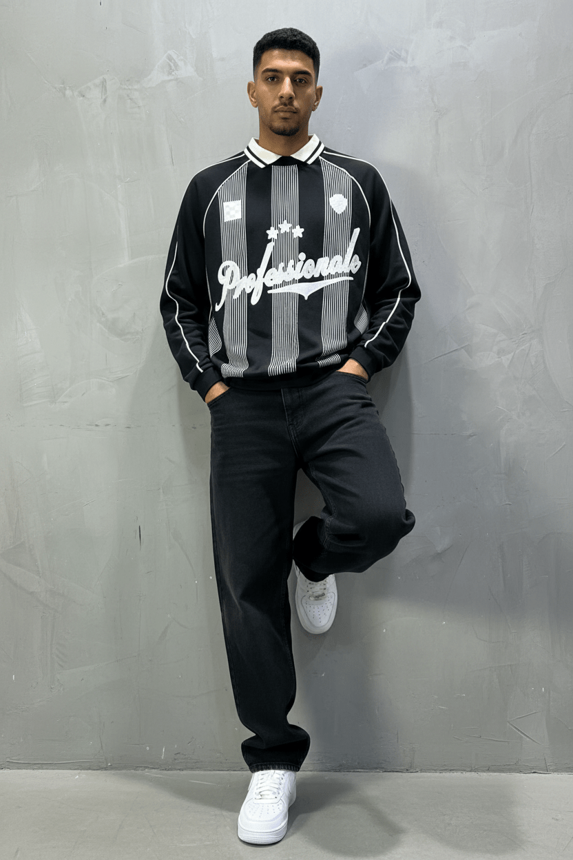 Sweat - Shirt Homme Noir Col Blanc "Royal Style" - ZG PREMIUM