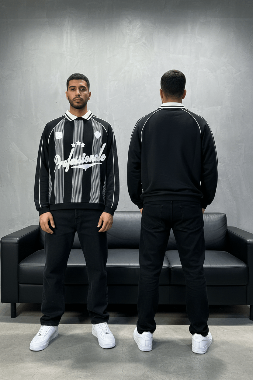 Sweat - Shirt Homme Noir Col Blanc "Royal Style" - ZG PREMIUM