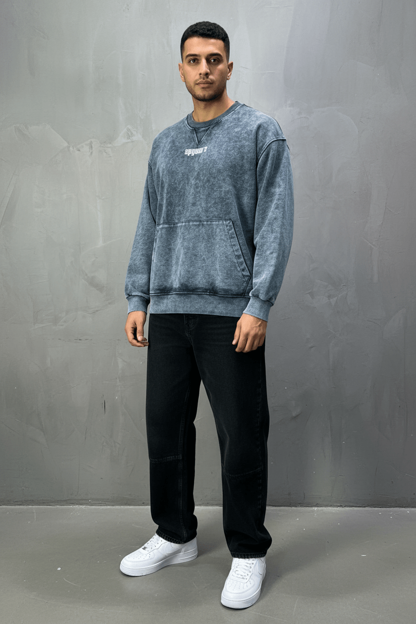 Sweat - Shirt Homme Bleu Délavé "Square" - ZG PREMIUM