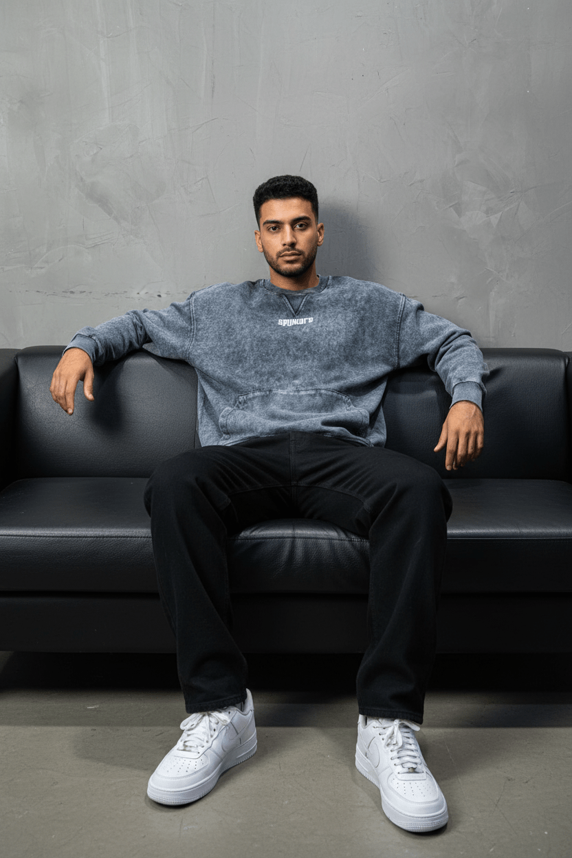 Sweat - Shirt Homme Bleu Délavé "Square" - ZG PREMIUM