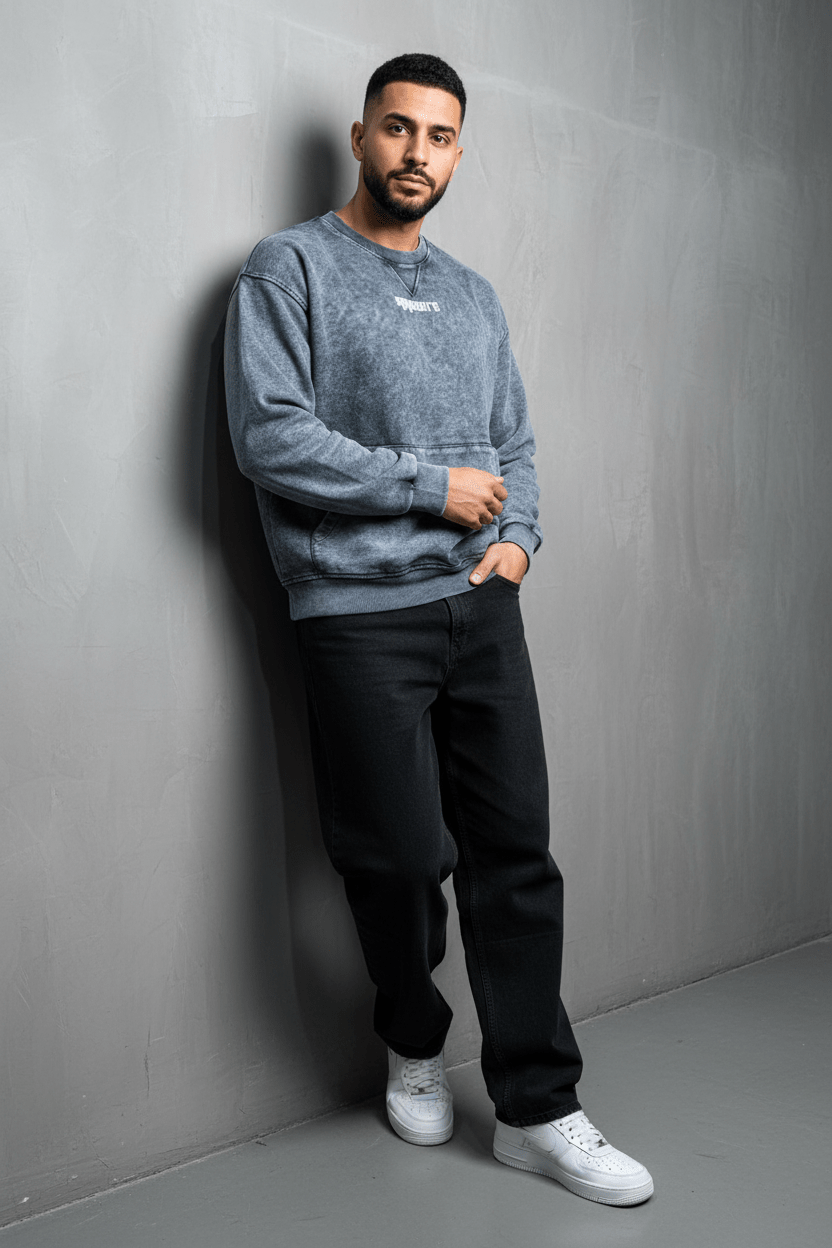 Sweat - Shirt Homme Bleu Délavé "Square" - ZG PREMIUM