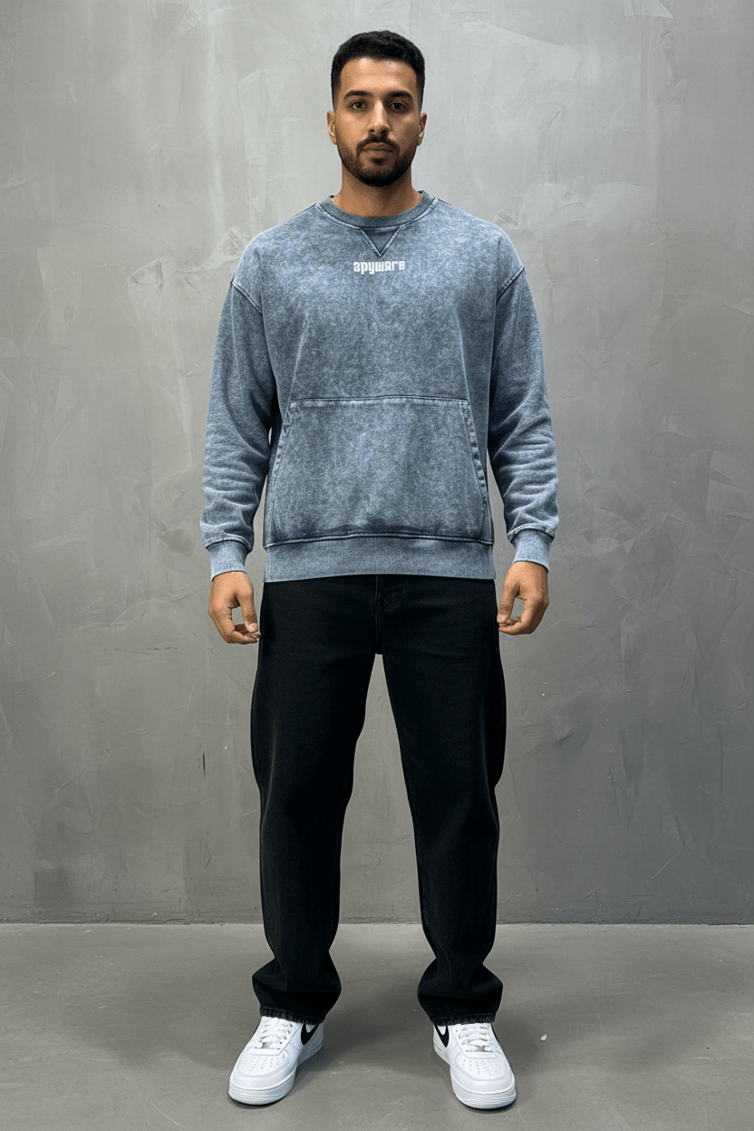 Sweat - Shirt Homme Bleu Délavé "Square" - ZG PREMIUM
