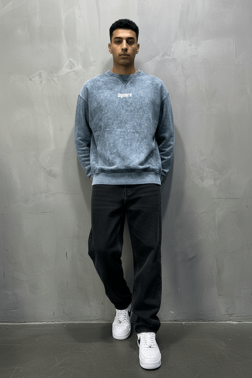 Sweat - Shirt Homme Bleu Délavé "Square" - ZG PREMIUM