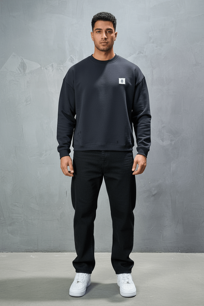 Sweat - Shirt Homme Noir Blason Royal Bleu - ZG PREMIUM