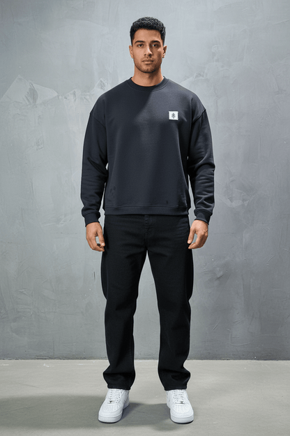 Sweat - Shirt Homme Noir Blason Royal Bleu - ZG PREMIUM