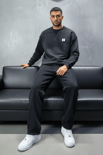 Sweat - Shirt Homme Noir Blason Royal Bleu - ZG PREMIUM