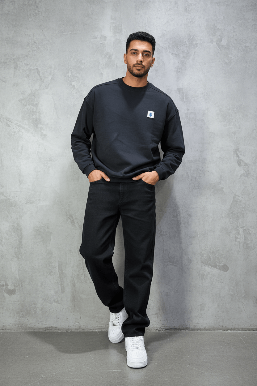 Sweat - Shirt Homme Noir Blason Royal Bleu - ZG PREMIUM