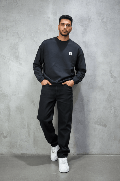 Sweat - Shirt Homme Noir Blason Royal Bleu - ZG PREMIUM