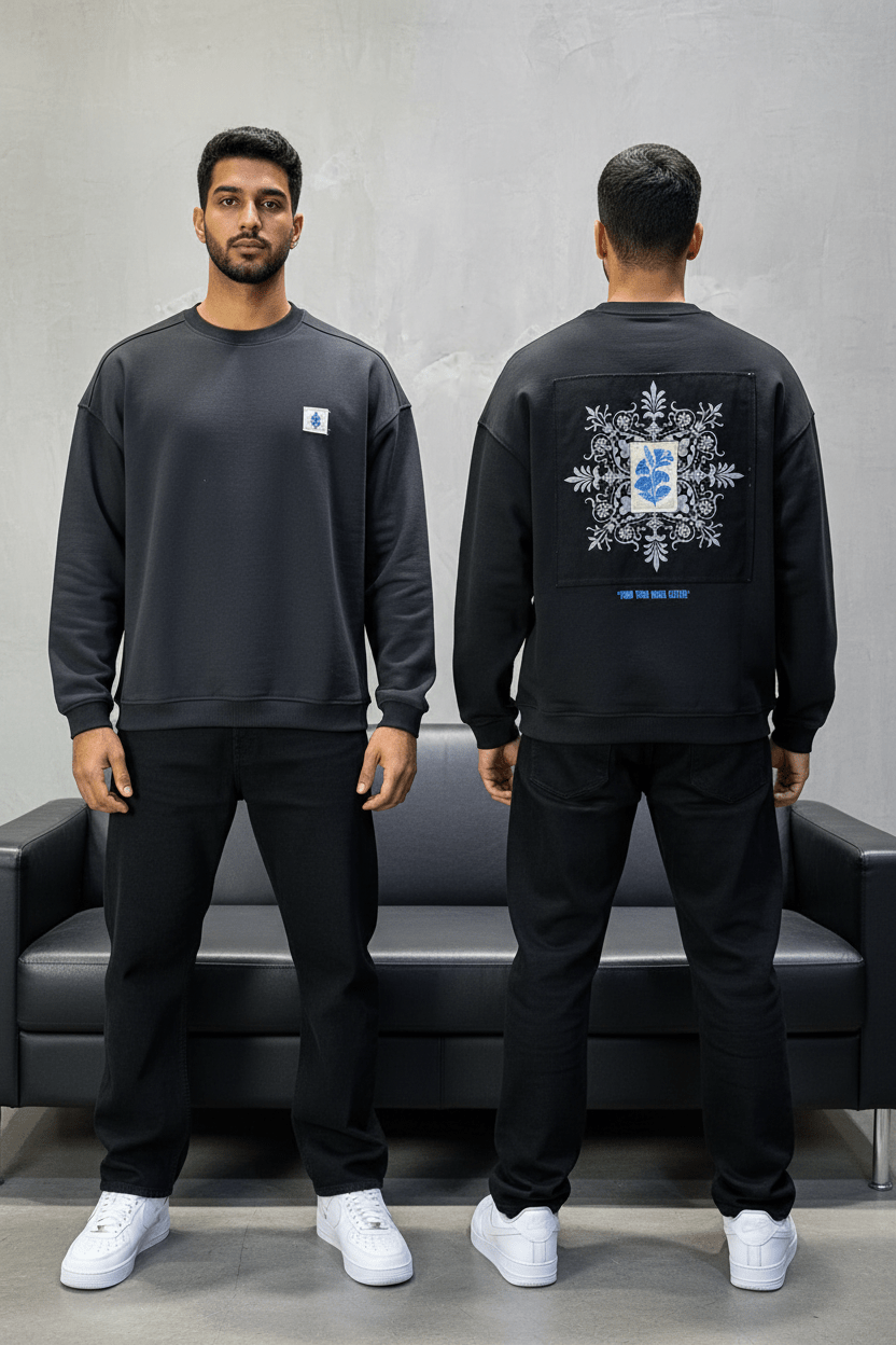 Sweat - Shirt Homme Noir Blason Royal Bleu - ZG PREMIUM