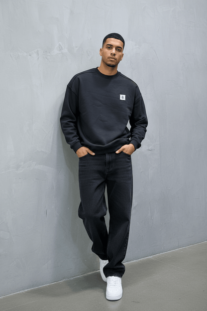 Sweat - Shirt Homme Noir Blason Royal Bleu - ZG PREMIUM