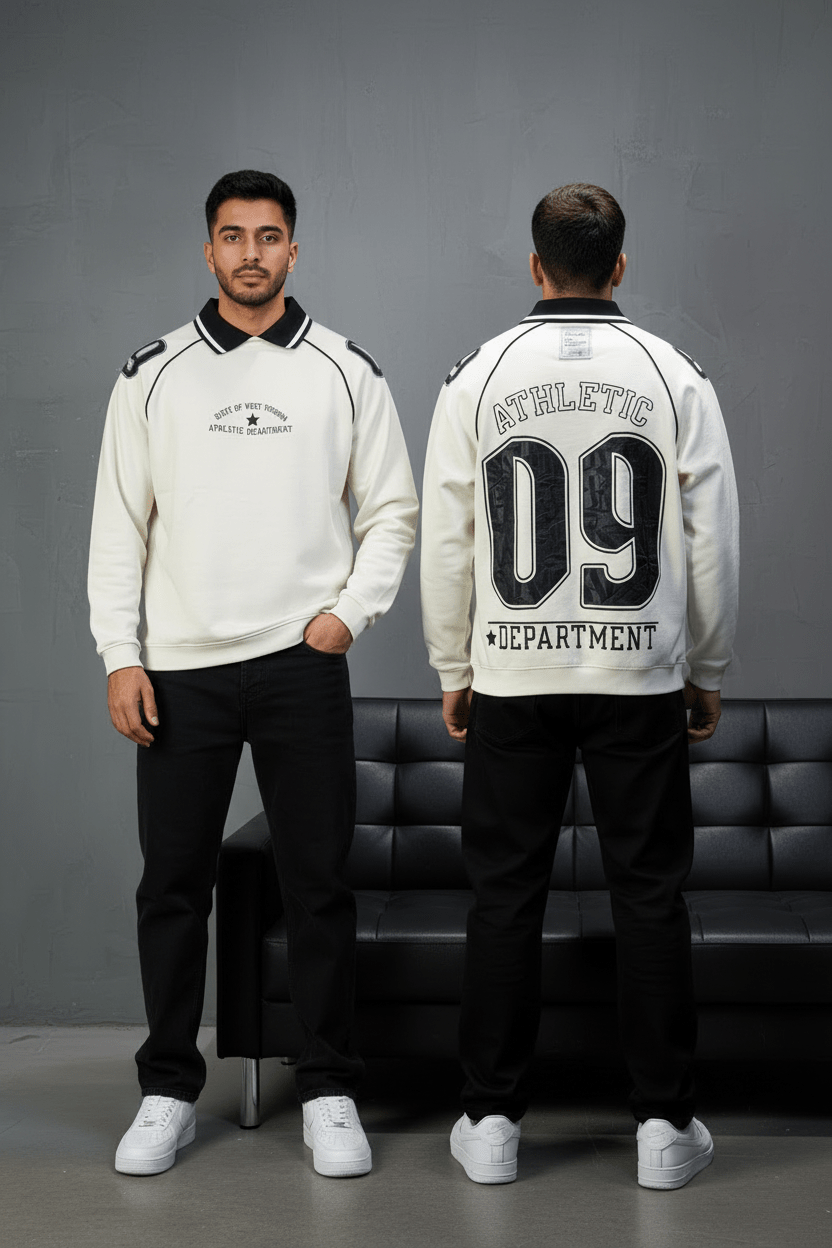 Sweat - Shirt Homme beige Col Blanc "Athletic 09" - ZG PREMIUM