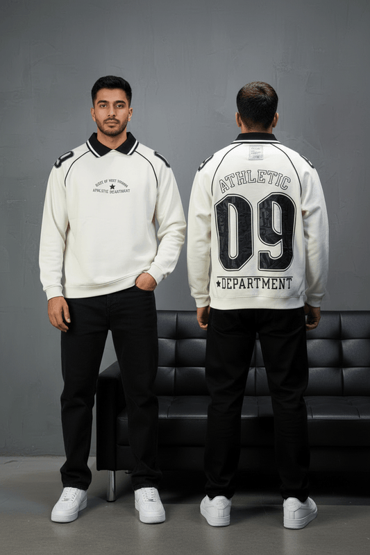Sweat - Shirt Homme beige Col Blanc "Athletic 09" - ZG PREMIUM