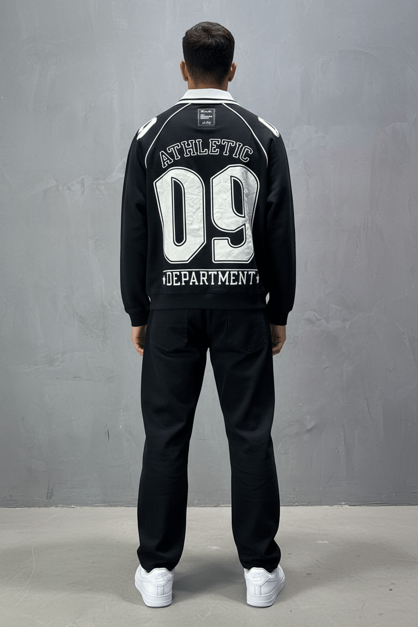 Sweat - Shirt Homme Noir Col Blanc "Athletic 09" - ZG PREMIUM
