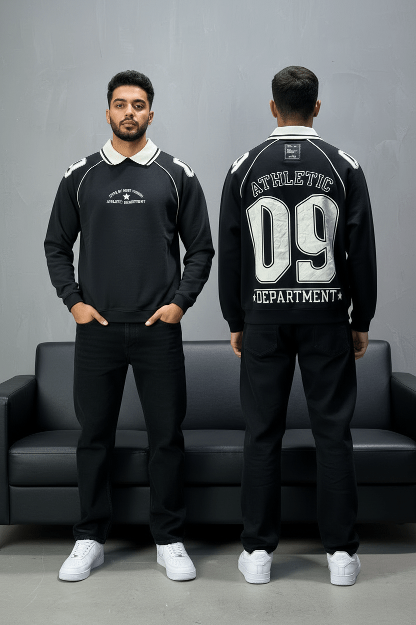 Sweat - Shirt Homme Noir Col Blanc "Athletic 09" - ZG PREMIUM