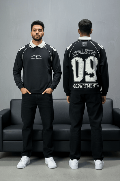 Sweat - Shirt Homme Noir Col Blanc "Athletic 09" - ZG PREMIUM