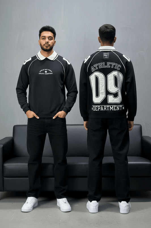 Sweat - Shirt Homme Noir Col Blanc "Athletic 09" - ZG PREMIUM