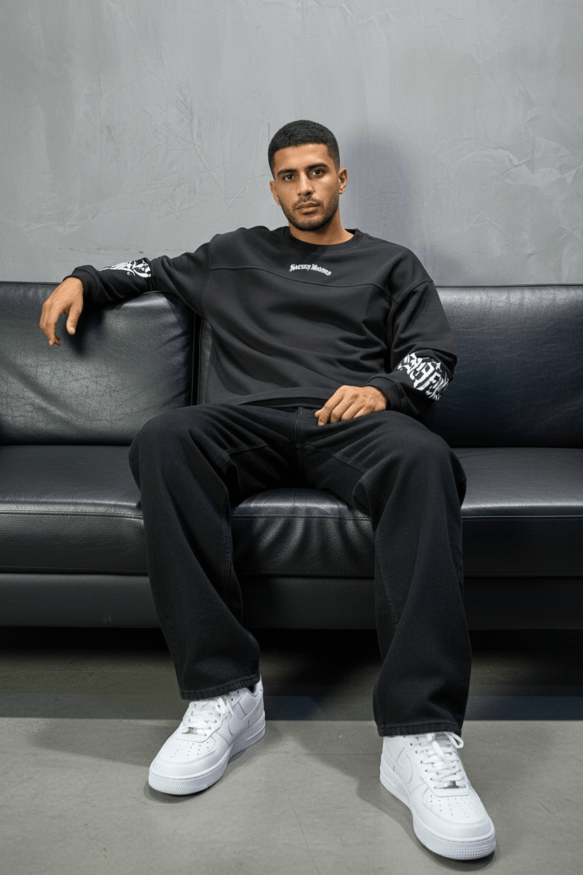 Sweat - Shirt Homme noir "Sacred Hearts" 26k108 - ZG PREMIUM