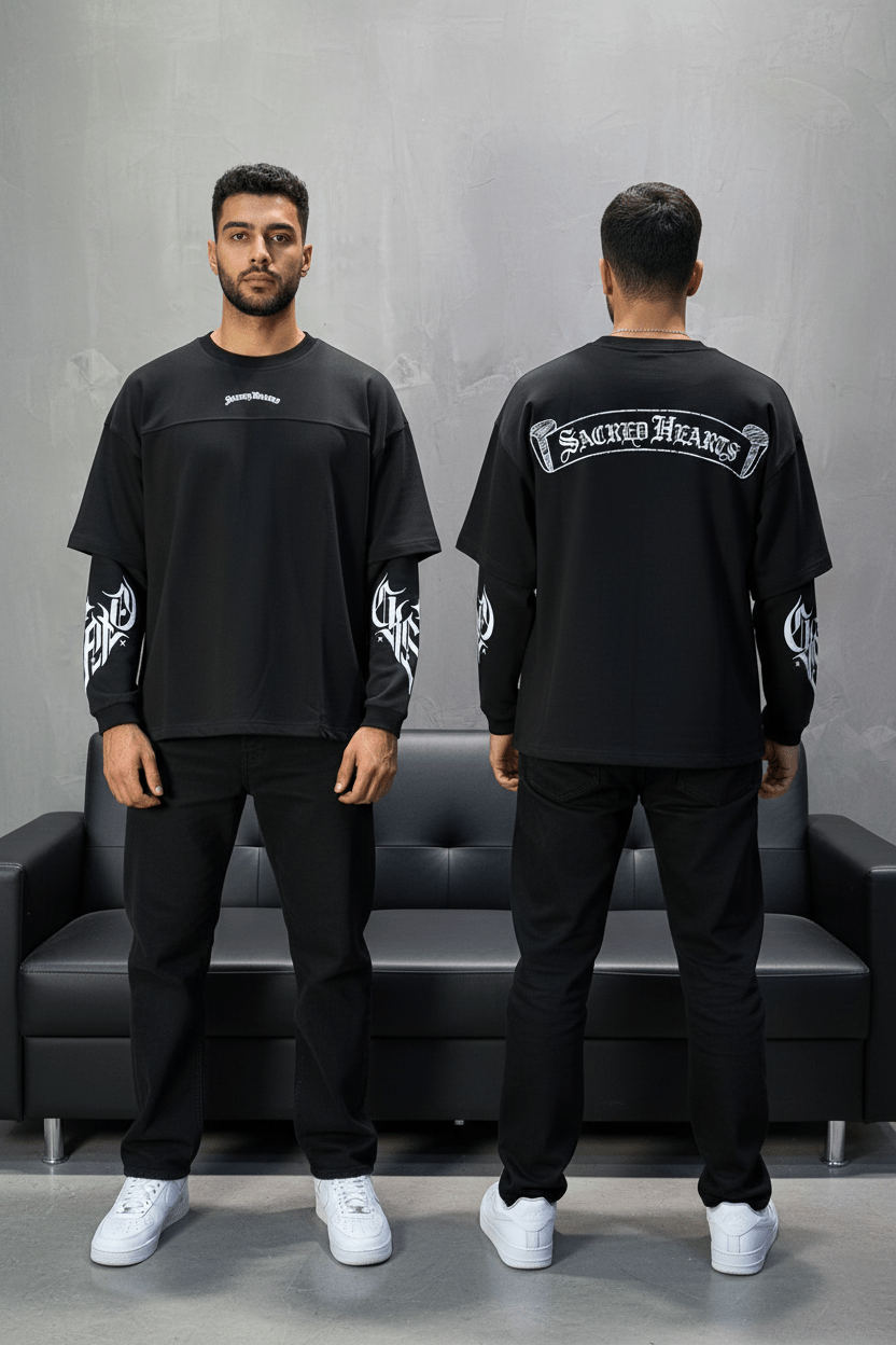 Sweat - Shirt Homme noir "Sacred Hearts" 26k108 - ZG PREMIUM