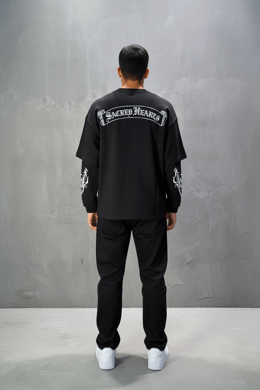 Sweat - Shirt Homme noir "Sacred Hearts" 26k108 - ZG PREMIUM