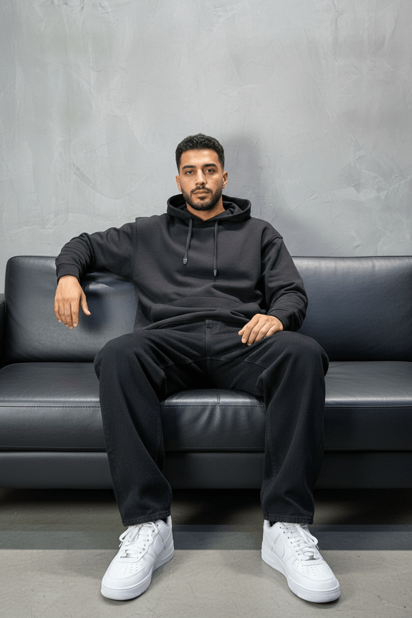 Sweat à Capuche Homme noir Oversize 25k318 - ZG PREMIUM