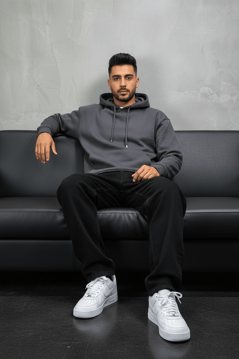 Sweat à Capuche Homme Gris Foncé Oversize 25k318 - ZG PREMIUM