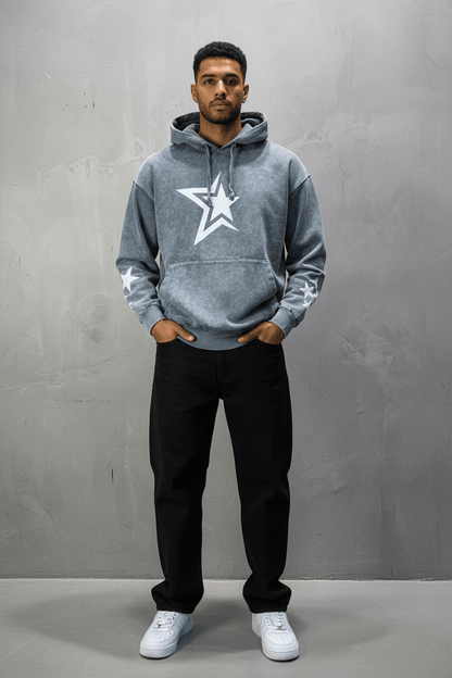 Sweat à Capuche Homme gris Effet Vintage avec Étoiles 25k70 - ZG PREMIUM