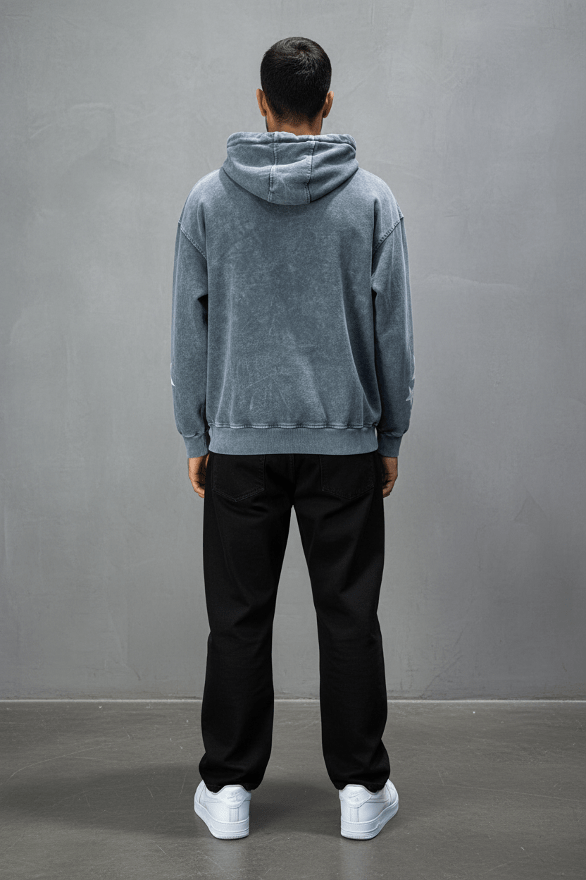 Sweat à Capuche Homme gris Effet Vintage avec Étoiles 25k70 - ZG PREMIUM