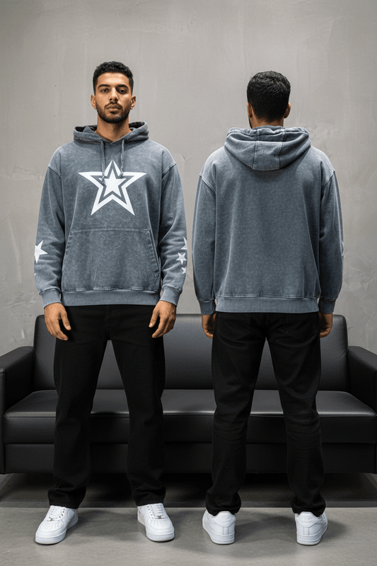 Sweat à Capuche Homme gris Effet Vintage avec Étoiles 25k70 - ZG PREMIUM