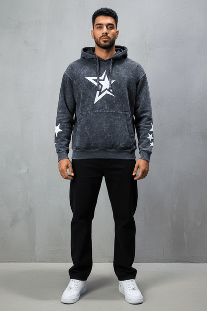 Sweat à Capuche Homme noir Effet Vintage avec Étoiles 25k70 - ZG PREMIUM