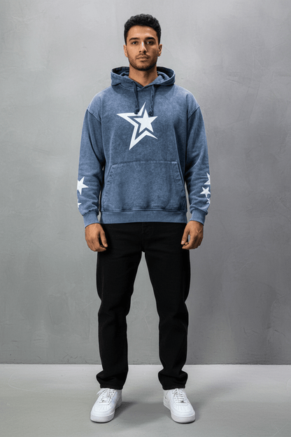 Sweat à Capuche Homme blue Effet Vintage avec Étoiles 25k70 - ZG PREMIUM