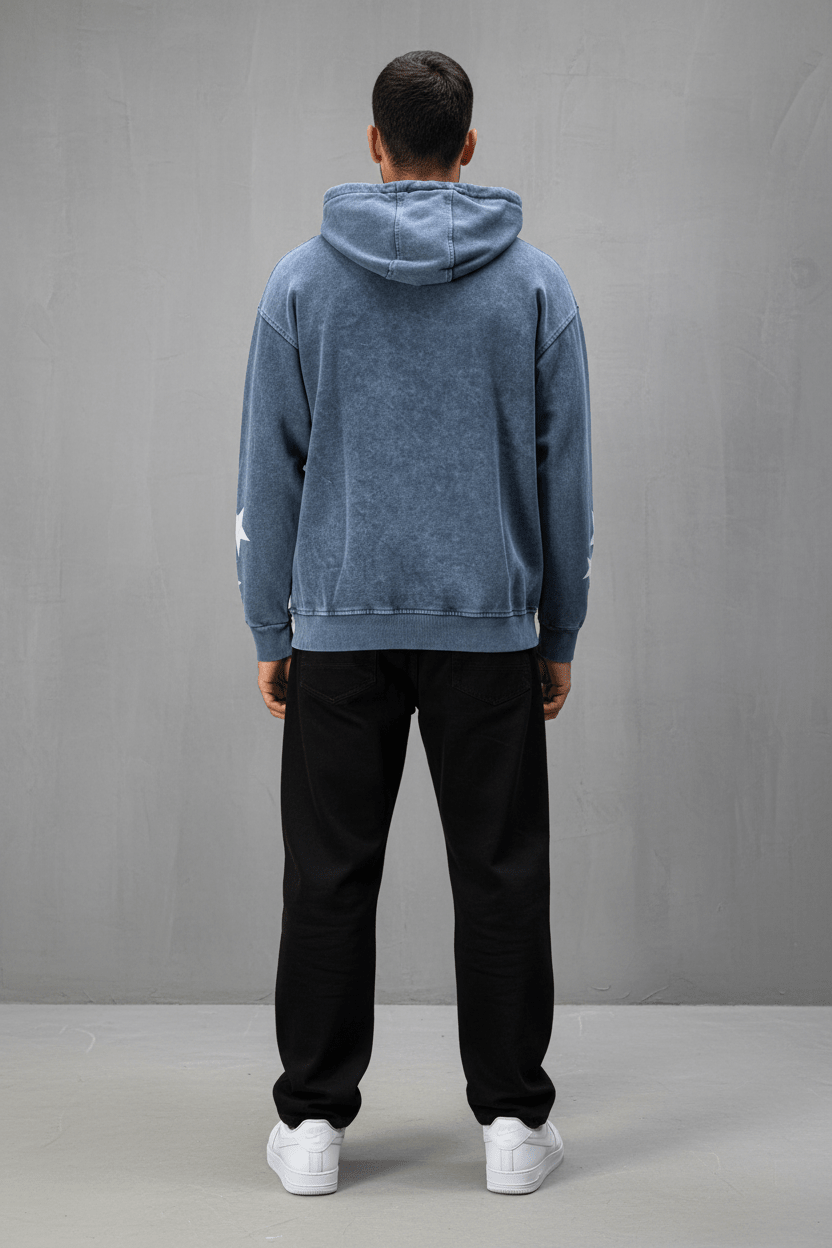 Sweat à Capuche Homme blue Effet Vintage avec Étoiles 25k70 - ZG PREMIUM