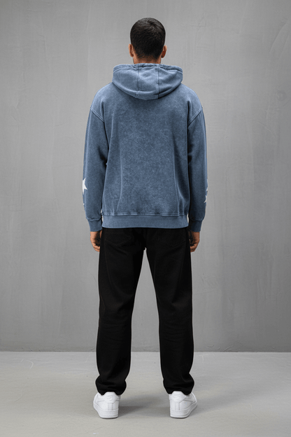 Sweat à Capuche Homme blue Effet Vintage avec Étoiles 25k70 - ZG PREMIUM