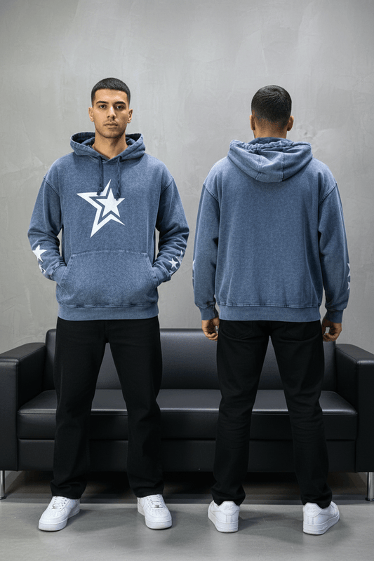 Sweat à Capuche Homme blue Effet Vintage avec Étoiles 25k70 - ZG PREMIUM