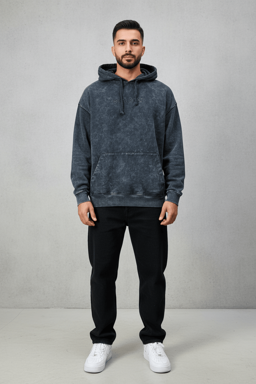 Sweat à Capuche Homme noir Effet Vintage "REALISTIC" 25k222 - ZG PREMIUM