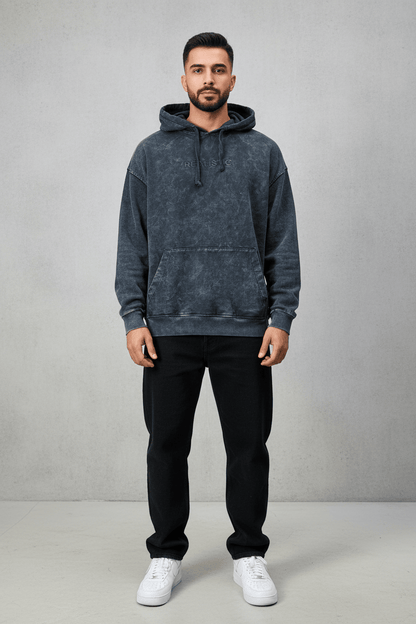 Sweat à Capuche Homme noir Effet Vintage "REALISTIC" 25k222 - ZG PREMIUM