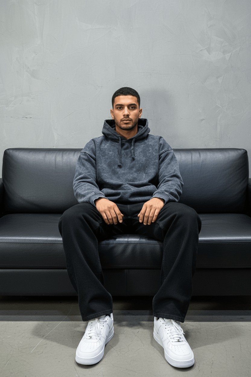 Sweat à Capuche Homme noir Effet Vintage "REALISTIC" 25k222 - ZG PREMIUM