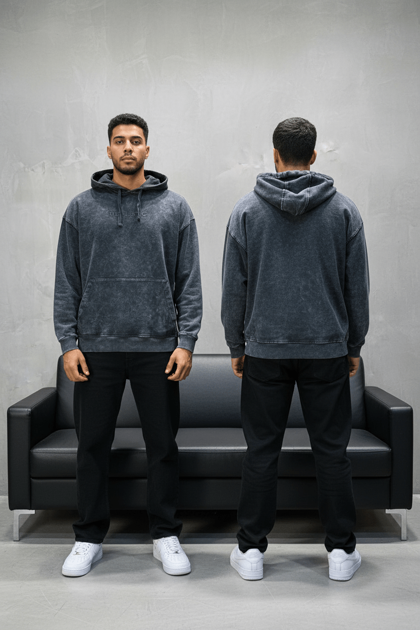 Sweat à Capuche Homme noir Effet Vintage "REALISTIC" 25k222 - ZG PREMIUM