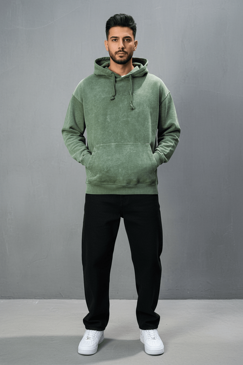 Sweat à Capuche Homme vert Effet Vintage "REALISTIC" 25k222 - ZG PREMIUM