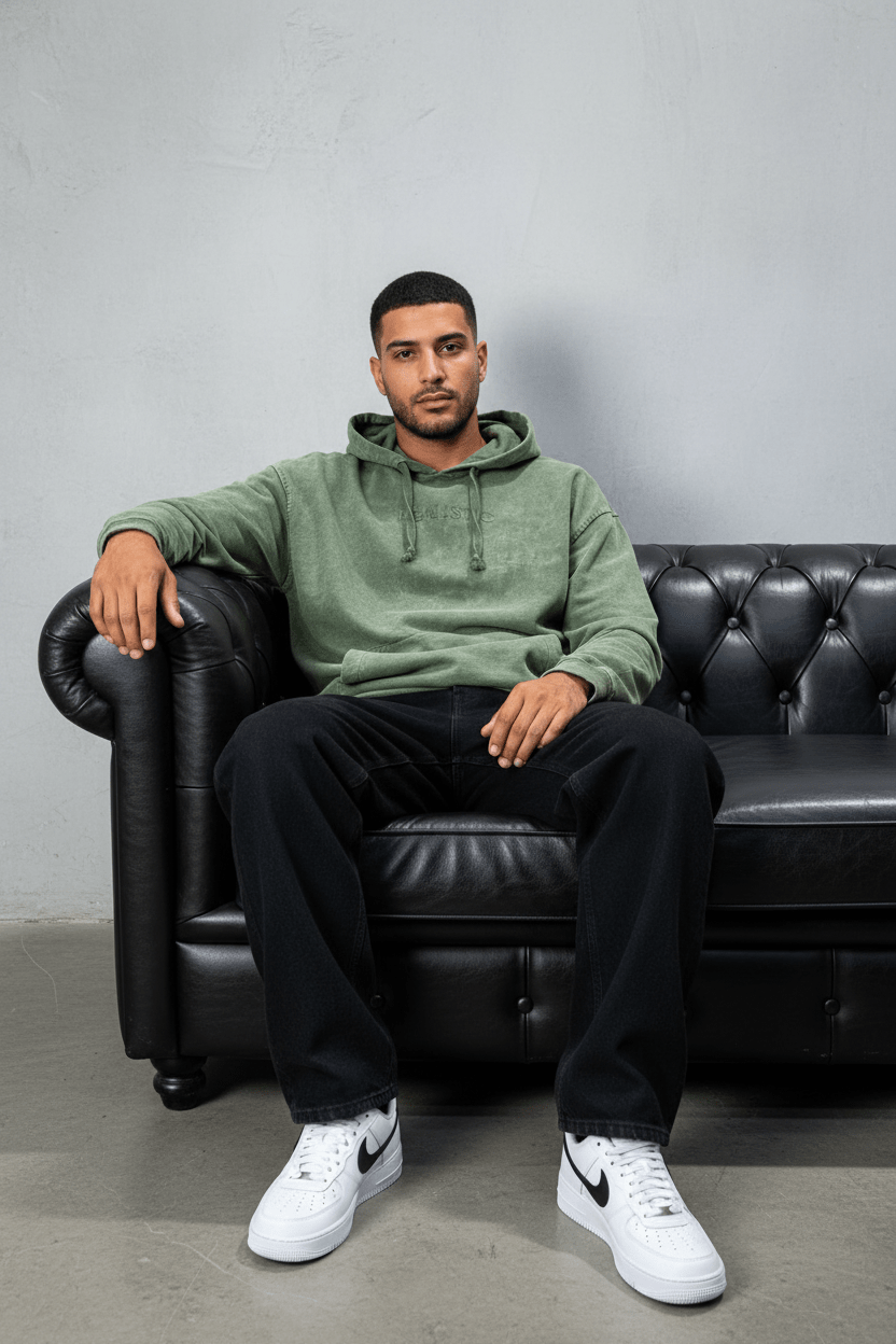 Sweat à Capuche Homme vert Effet Vintage "REALISTIC" 25k222 - ZG PREMIUM