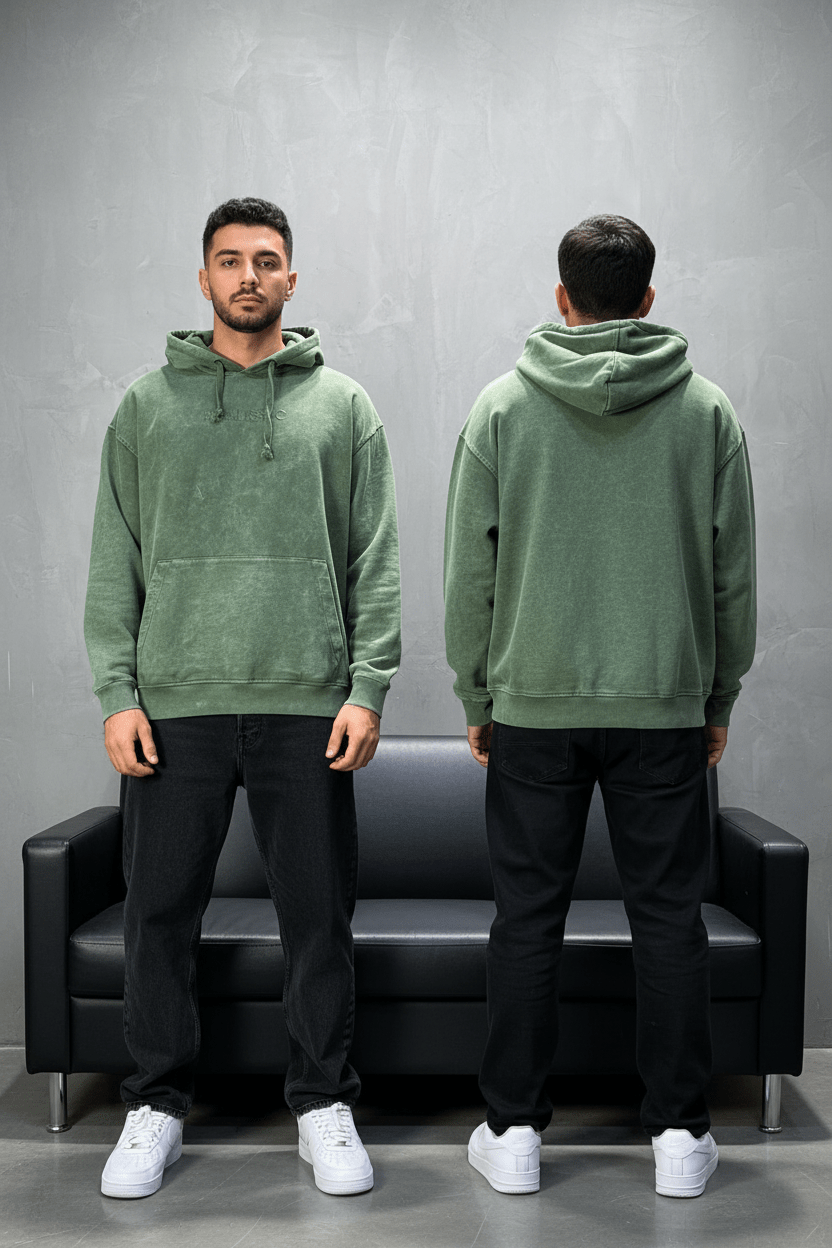 Sweat à Capuche Homme vert Effet Vintage "REALISTIC" 25k222 - ZG PREMIUM